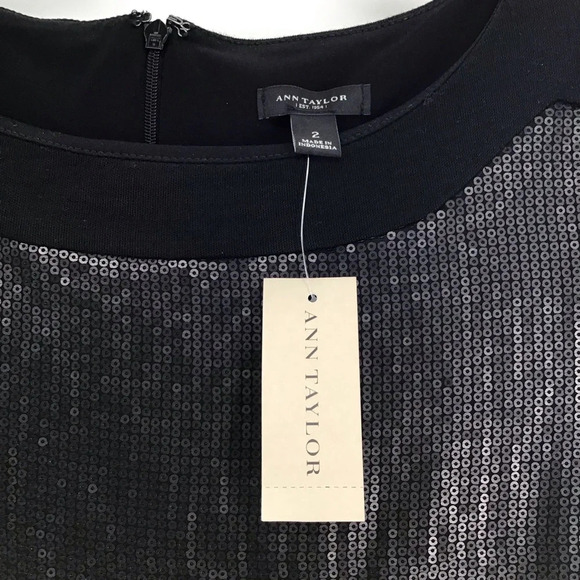 Ann Taylor Wool Blend Sequined Sheath Party Cocktail Dress NWT Black Size 2 - Picture 6 of 10